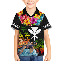 Hawaii Lei Day Family Matching Short Sleeve Bodycon Dress and Hawaiian Shirt Hibiscus Wreath and Polynesian Pattern LT03 Son's Shirt Black - Polynesian Pride