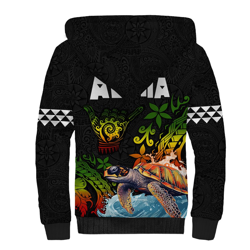 Hawaii Lei Day Sherpa Hoodie Hibiscus Wreath and Polynesian Pattern