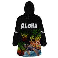 Hawaii Lei Day Wearable Blanket Hoodie Hibiscus Wreath and Polynesian Pattern