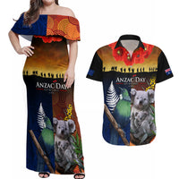 Australia and New Zealand ANZAC Day Couples Matching Off Shoulder Maxi Dress and Hawaiian Shirt Tui Bird and Koala mix Maori and Aboriginal Pattern LT03 Black - Polynesian Pride