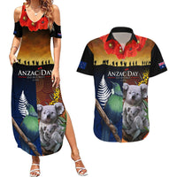 Australia and New Zealand ANZAC Day Couples Matching Summer Maxi Dress and Hawaiian Shirt Tui Bird and Koala mix Maori and Aboriginal Pattern LT03 Black - Polynesian Pride