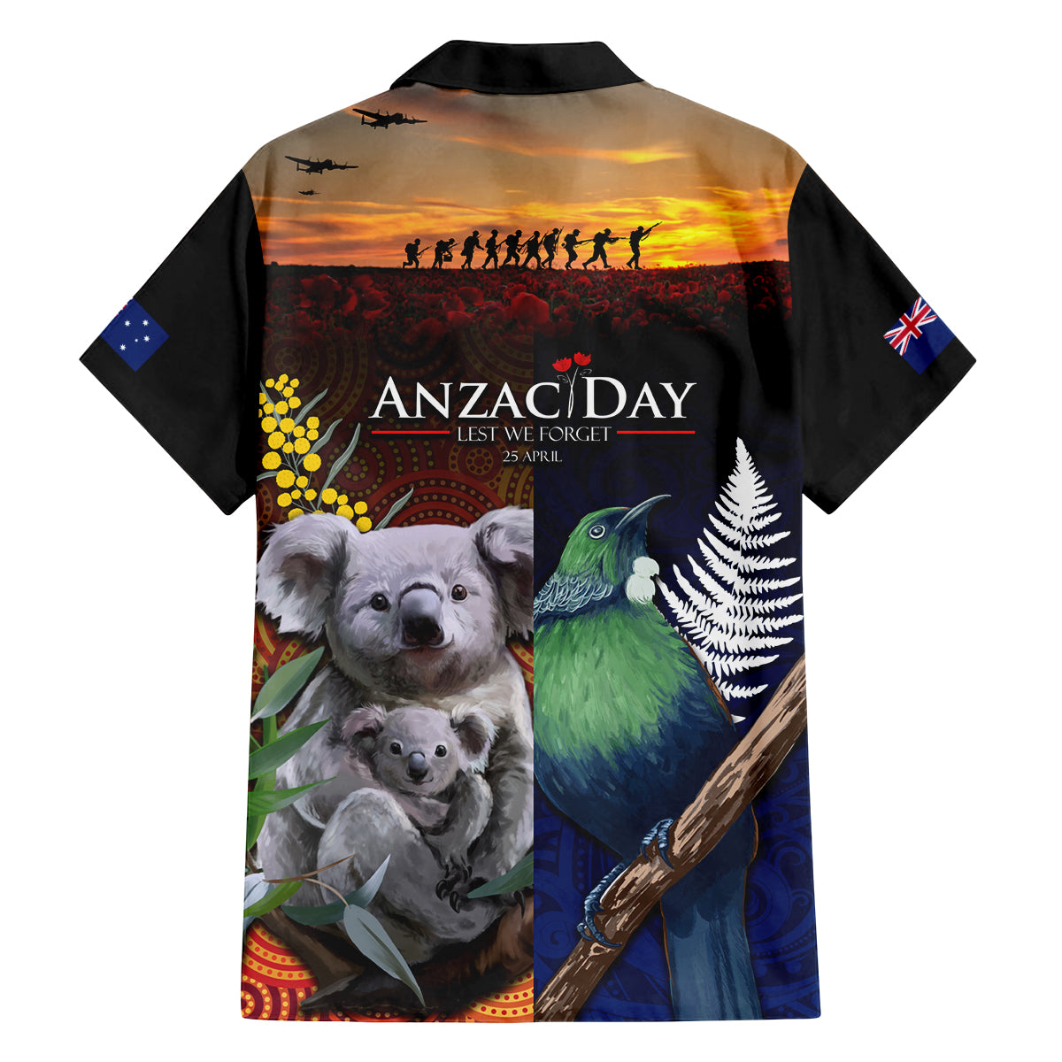 Australia and New Zealand ANZAC Day Family Matching Long Sleeve Bodycon Dress and Hawaiian Shirt Tui Bird and Koala mix Maori and Aboriginal Pattern LT03 - Polynesian Pride