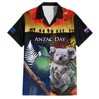 Australia and New Zealand ANZAC Day Family Matching Summer Maxi Dress and Hawaiian Shirt Tui Bird and Koala mix Maori and Aboriginal Pattern LT03 Dad's Shirt - Short Sleeve Black - Polynesian Pride