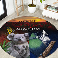 Australia and New Zealand ANZAC Day Round Carpet Tui Bird and Koala mix Maori and Aboriginal Pattern