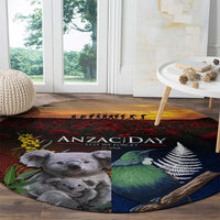 Australia and New Zealand ANZAC Day Round Carpet Tui Bird and Koala mix Maori and Aboriginal Pattern