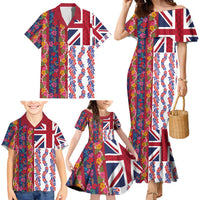 Hawaiian Lei Family Matching Mermaid Dress and Hawaiian Shirt National Flag Striped Style