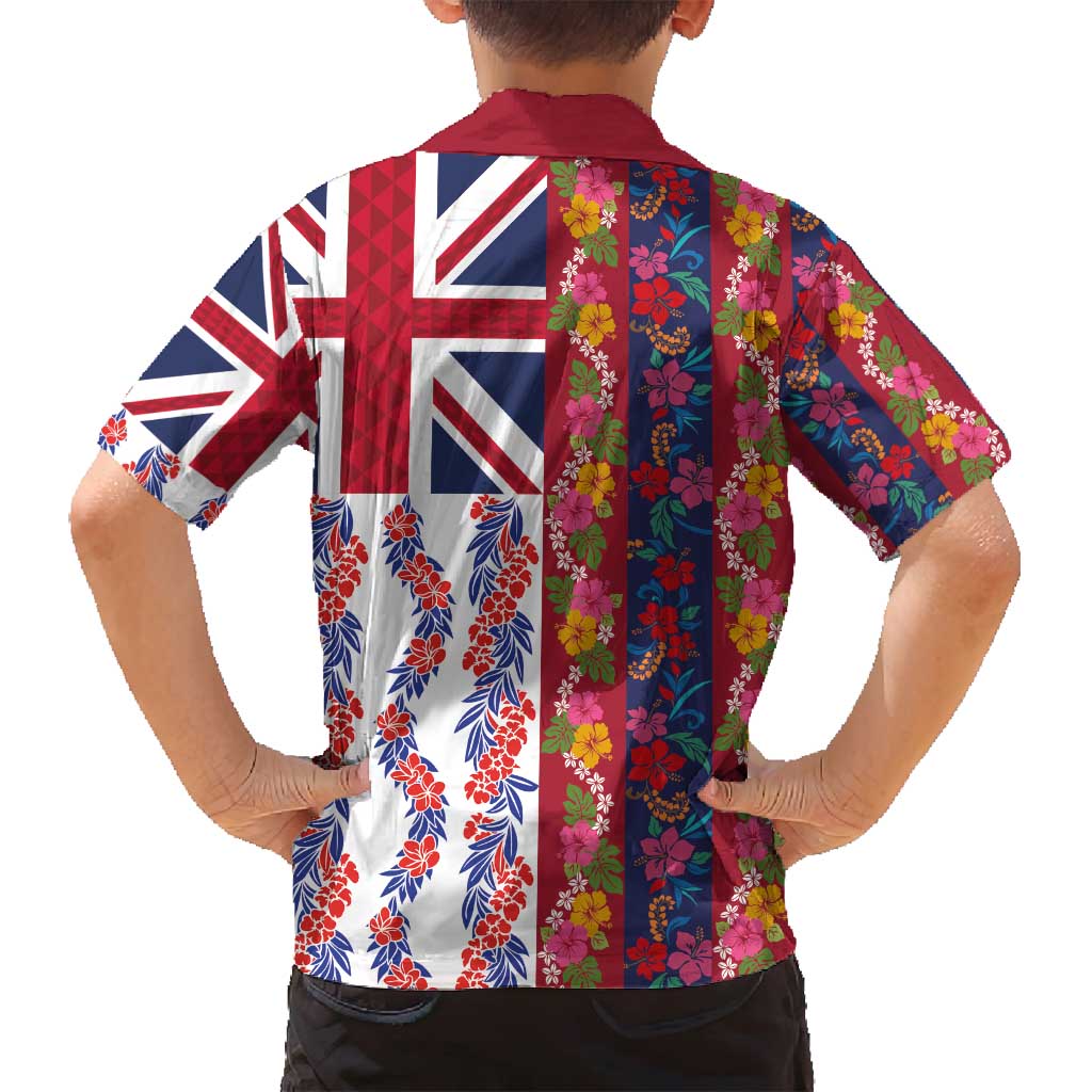 Hawaiian Lei Family Matching Puletasi and Hawaiian Shirt National Flag Striped Style