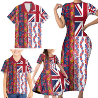 Hawaiian Lei Family Matching Short Sleeve Bodycon Dress and Hawaiian Shirt National Flag Striped Style