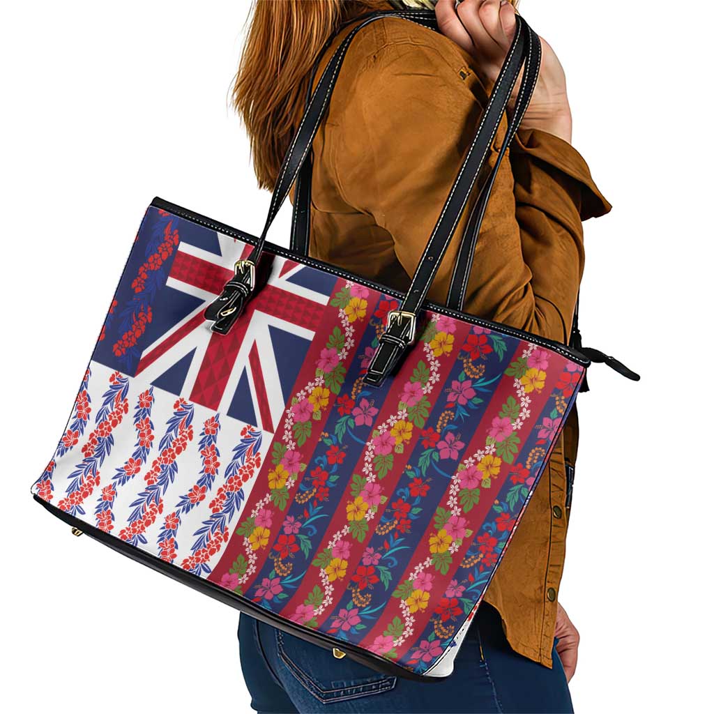 Hawaiian Lei Leather Tote Bag National Flag Striped Style
