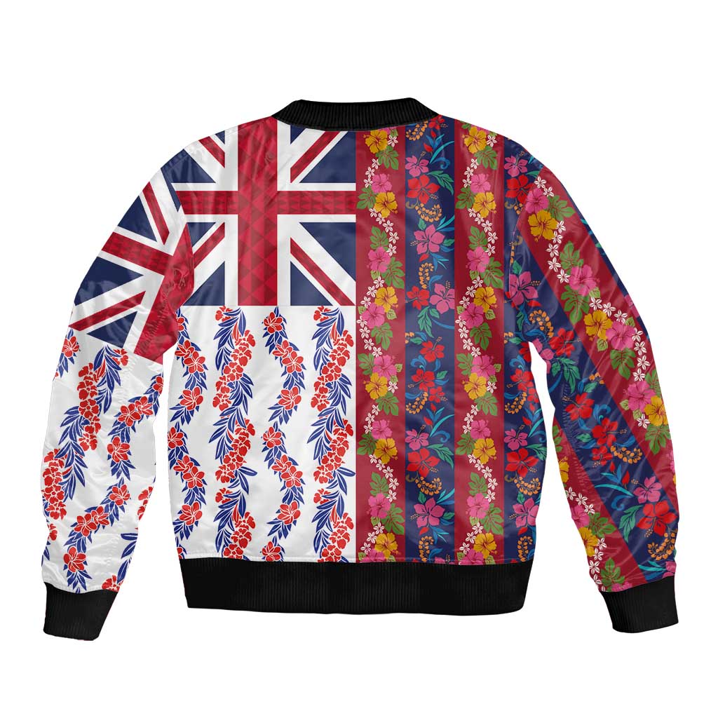 Hawaiian Lei Sleeve Zip Bomber Jacket National Flag Striped Style