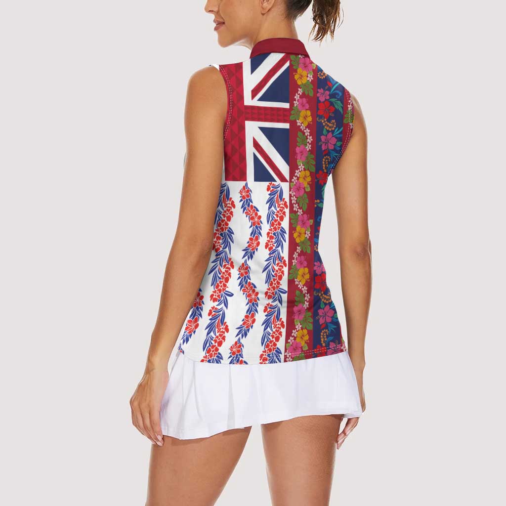 Hawaiian Lei Women Sleeveless Polo Shirt National Flag Striped Style