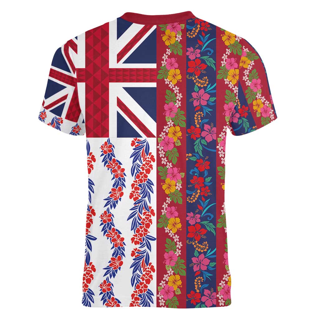 Hawaiian Lei Women V-Neck T-Shirt National Flag Striped Style