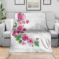 Hawaiian Hibiscus and Art Polynesian Tattoo Blanket White Color