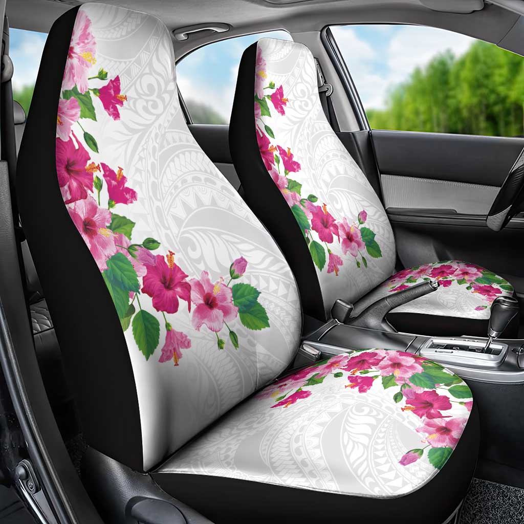 Hawaiian Hibiscus and Art Polynesian Tattoo Car Seat Cover White Color