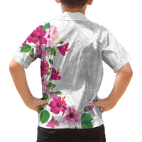 Hawaiian Hibiscus and Art Polynesian Tattoo Family Matching Long Sleeve Bodycon Dress and Hawaiian Shirt White Color LT03 - Polynesian Pride
