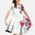 Hawaiian Hibiscus and Art Polynesian Tattoo Family Matching Mermaid Dress and Hawaiian Shirt White Color