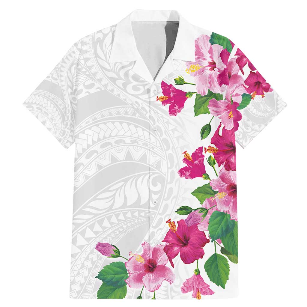 Hawaiian Hibiscus and Art Polynesian Tattoo Family Matching Mermaid Dress and Hawaiian Shirt White Color LT03 Dad's Shirt - Short Sleeve White - Polynesian Pride