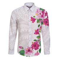 Hawaiian Hibiscus and Art Polynesian Tattoo Family Matching Mermaid Dress and Hawaiian Shirt White Color LT03 Dad's Shirt - Long Sleeve White - Polynesian Pride