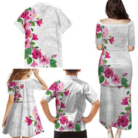 Hawaiian Hibiscus and Art Polynesian Tattoo Family Matching Puletasi and Hawaiian Shirt White Color LT03 - Polynesian Pride