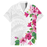 Hawaiian Hibiscus and Art Polynesian Tattoo Family Matching Puletasi and Hawaiian Shirt White Color LT03 Dad's Shirt - Short Sleeve White - Polynesian Pride