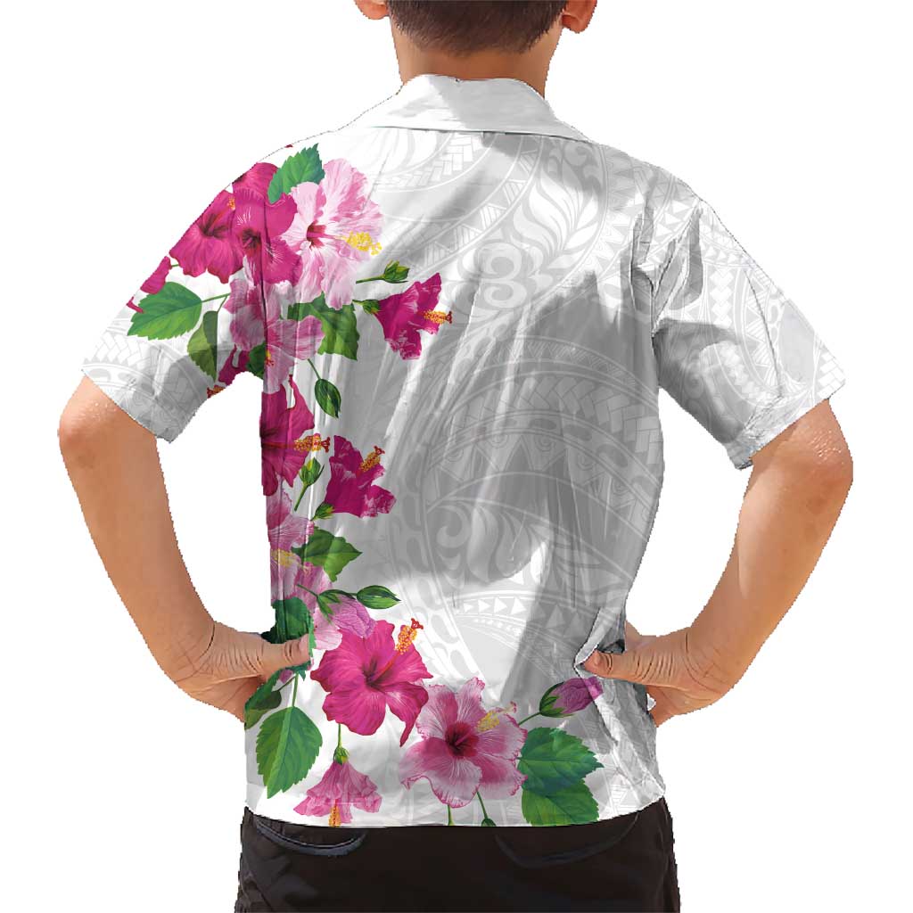 Hawaiian Hibiscus and Art Polynesian Tattoo Family Matching Short Sleeve Bodycon Dress and Hawaiian Shirt White Color LT03 - Polynesian Pride