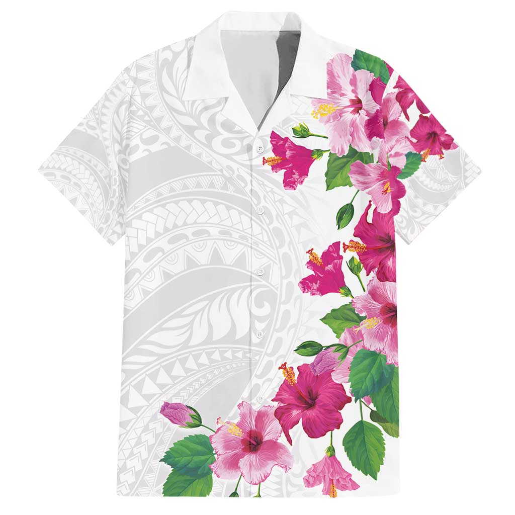 Hawaiian Hibiscus and Art Polynesian Tattoo Family Matching Short Sleeve Bodycon Dress and Hawaiian Shirt White Color LT03 Dad's Shirt - Short Sleeve White - Polynesian Pride