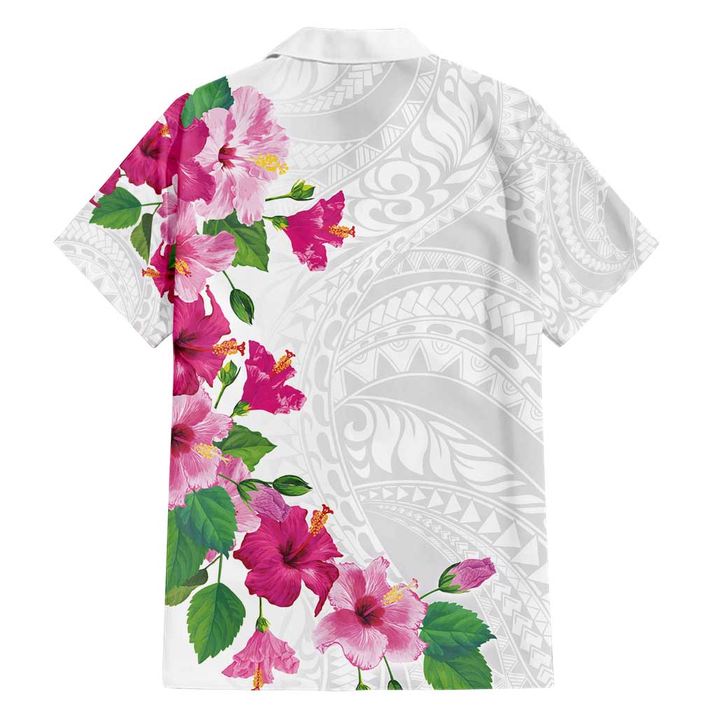 Hawaiian Hibiscus and Art Polynesian Tattoo Family Matching Short Sleeve Bodycon Dress and Hawaiian Shirt White Color LT03 - Polynesian Pride