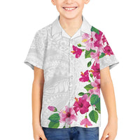 Hawaiian Hibiscus and Art Polynesian Tattoo Family Matching Summer Maxi Dress and Hawaiian Shirt White Color