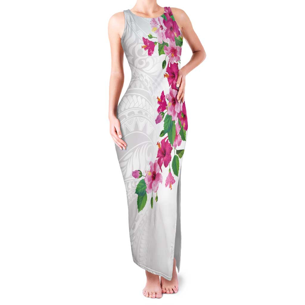 Hawaiian Hibiscus and Art Polynesian Tattoo Family Matching Tank Maxi Dress and Hawaiian Shirt White Color