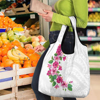 Hawaiian Hibiscus and Art Polynesian Tattoo Grocery Bag White Color