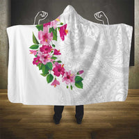 Hawaiian Hibiscus and Art Polynesian Tattoo Hooded Blanket White Color