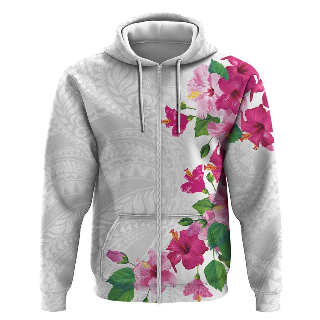 Hawaiian Hibiscus and Art Polynesian Tattoo Hoodie White Color