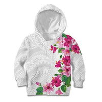 Hawaiian Hibiscus and Art Polynesian Tattoo Kid Hoodie White Color