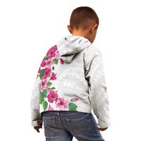 Hawaiian Hibiscus and Art Polynesian Tattoo Kid Hoodie White Color