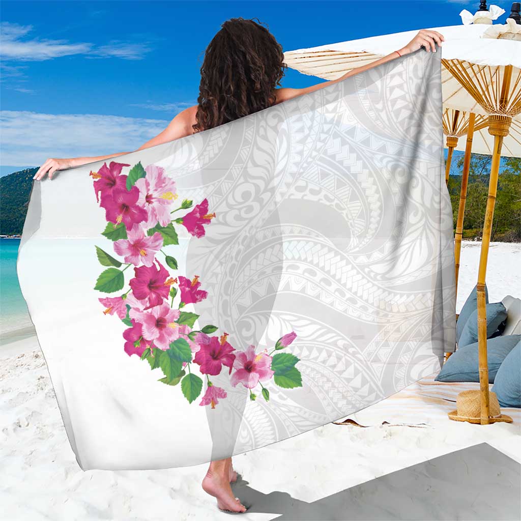 Hawaiian Hibiscus and Art Polynesian Tattoo Sarong White Color