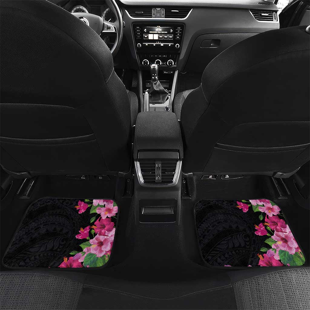 Hawaiian Hibiscus and Art Polynesian Tattoo Car Mats Black Color