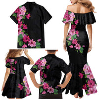 Hawaiian Hibiscus and Art Polynesian Tattoo Family Matching Mermaid Dress and Hawaiian Shirt Black Color LT03 - Polynesian Pride