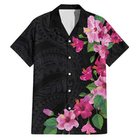 Hawaiian Hibiscus and Art Polynesian Tattoo Family Matching Mermaid Dress and Hawaiian Shirt Black Color LT03 Dad's Shirt - Short Sleeve Black - Polynesian Pride