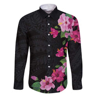 Hawaiian Hibiscus and Art Polynesian Tattoo Family Matching Mermaid Dress and Hawaiian Shirt Black Color LT03 Dad's Shirt - Long Sleeve Black - Polynesian Pride