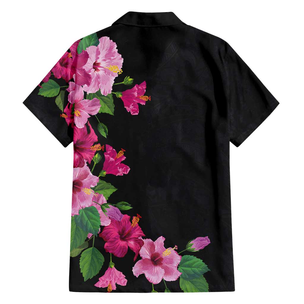 Hawaiian Hibiscus and Art Polynesian Tattoo Family Matching Tank Maxi Dress and Hawaiian Shirt Black Color