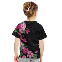 Hawaiian Hibiscus and Art Polynesian Tattoo Kid T Shirt Black Color