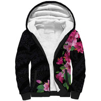 Hawaiian Hibiscus and Art Polynesian Tattoo Sherpa Hoodie Black Color