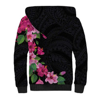 Hawaiian Hibiscus and Art Polynesian Tattoo Sherpa Hoodie Black Color