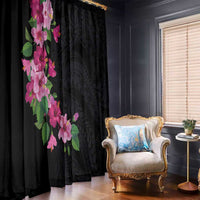 Hawaiian Hibiscus and Art Polynesian Tattoo Window Curtain Black Color