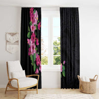 Hawaiian Hibiscus and Art Polynesian Tattoo Window Curtain Black Color