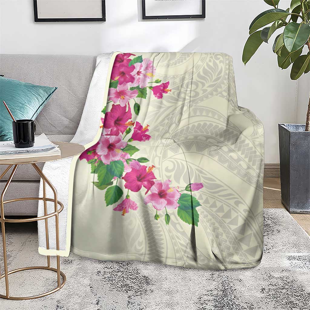 Hawaiian Hibiscus and Art Polynesian Tattoo Blanket Beige Color