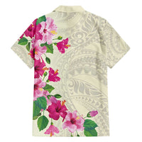 Hawaiian Hibiscus and Art Polynesian Tattoo Family Matching Long Sleeve Bodycon Dress and Hawaiian Shirt Beige Color LT03 - Polynesian Pride