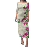 Hawaiian Hibiscus and Art Polynesian Tattoo Family Matching Puletasi and Hawaiian Shirt Beige Color LT03 Mom's Dress Beige - Polynesian Pride
