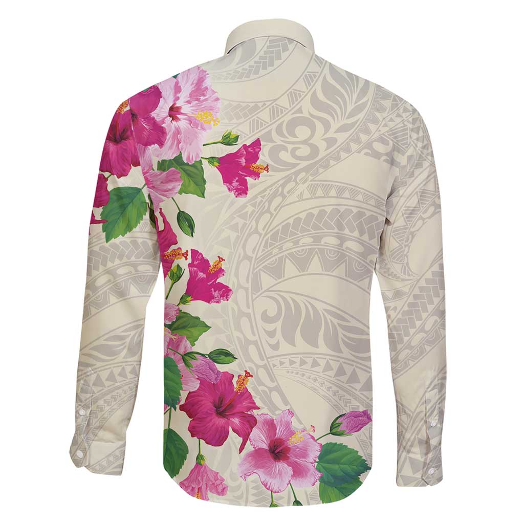 Hawaiian Hibiscus and Art Polynesian Tattoo Family Matching Short Sleeve Bodycon Dress and Hawaiian Shirt Beige Color LT03 - Polynesian Pride