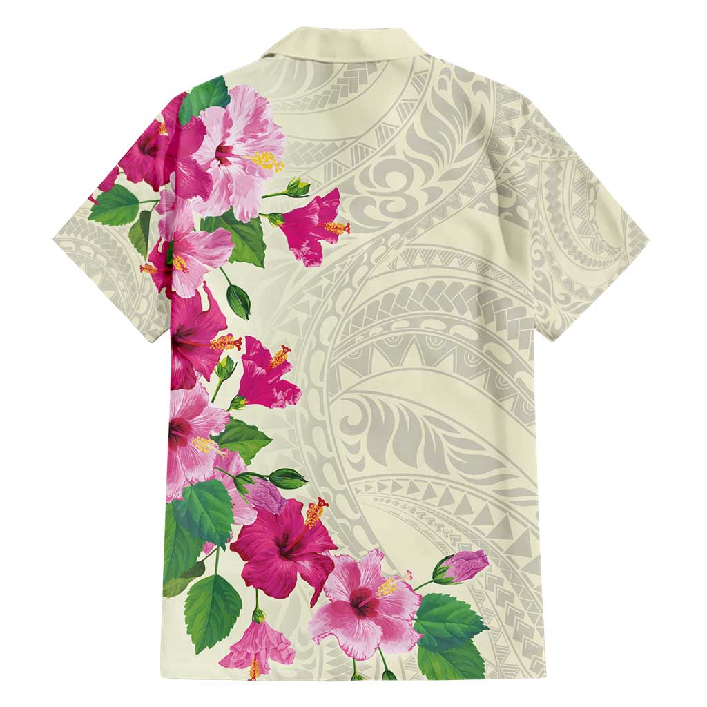 Hawaiian Hibiscus and Art Polynesian Tattoo Hawaiian Shirt Beige Color